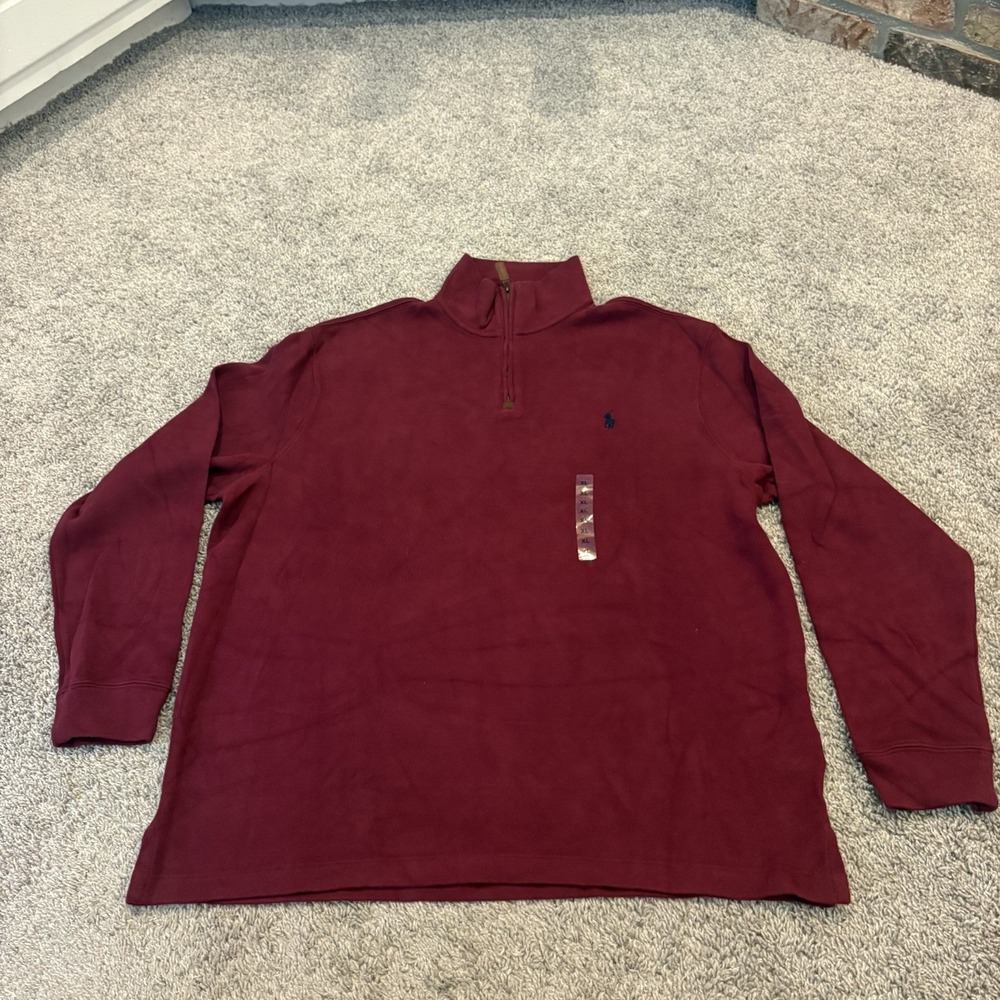NEW Mens Polo Ralph Lauren Quarter 1/4 Zip Flesh Navy Pony Pullover Maroon XL